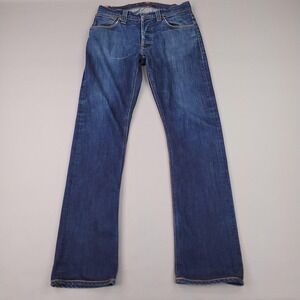 Nudie Jeans Co Slacker Jack Jeans Mens 33x34 Fits 31X31 Blue Denim Button Fly